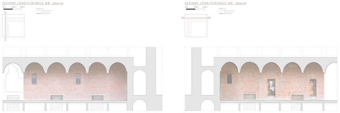 Prospetti porticato area di intervento con inserimento fotopiani - Scala 1:50